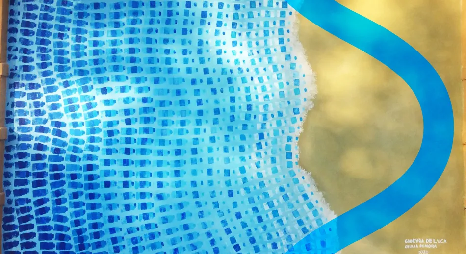 Opera d'arte che rappresenta il mare e la sabbia in riferimento al progetto Worldrise