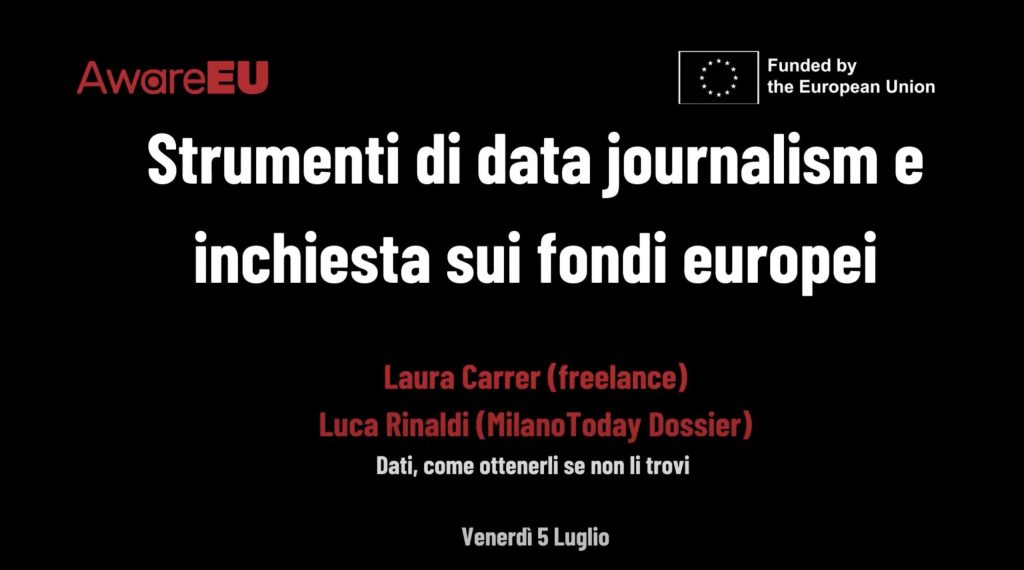 Scritta del corso di AwareEU dal titolo strumenti di data journalism