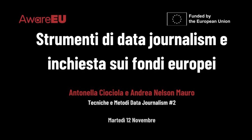 Scritta del corso di AwareEU dal titolo strumenti di data journalism